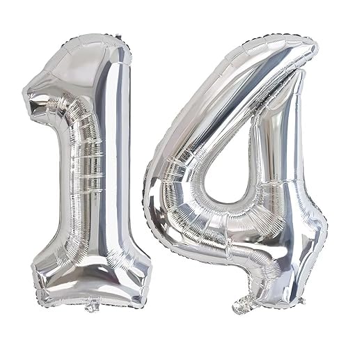 Vthoviwa 40 Zoll 17 Farbens Luftballon Zahlen 14/41 Silbrig, Helium Luftballon 14/41. Geburtstag Foil Ballon, 0123456789,10-19,20-25,30,40,50,60,70,80,90, Folienballon 14/41 Party Dekoration von Vthoviwa