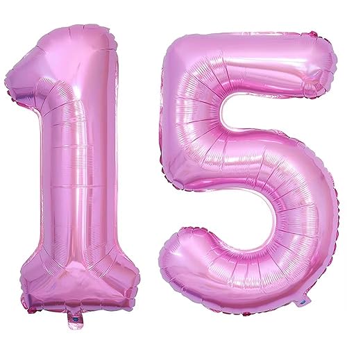 Vthoviwa 40 Zoll 17 Farbens Luftballon Zahlen 15/51 Rosa, Helium Luftballon 15/51. Geburtstag Foil Ballon, 0123456789,10-19,20-25,30,40,50,60,70,80,90, Folienballon 15/51 Party Dekoration von Vthoviwa