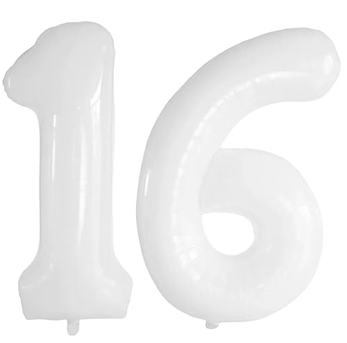 Vthoviwa 40 Zoll 17 Farbens Luftballon Zahlen 16/61 Weiß, Helium Luftballon 16/61. Geburtstag Foil Ballon, 0123456789,10-19,20-25,30,40,50,60,70,80,90, Folienballon 16/61 Party Dekoration von Vthoviwa