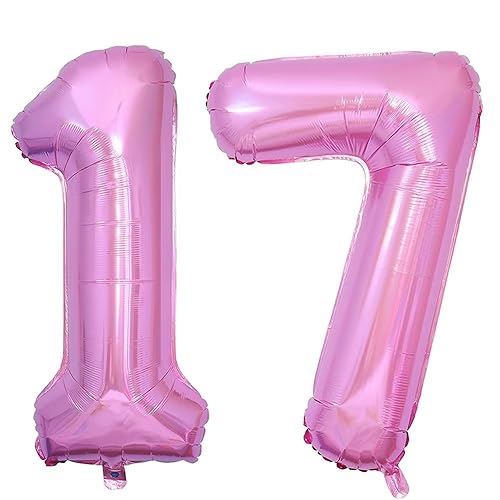 Vthoviwa 40 Zoll 17 Farbens Luftballon Zahlen 17/71 Rosa, Helium Luftballon 17/71. Geburtstag Foil Ballon, 0123456789,10-19,20-25,30,40,50,60,70,80,90, Folienballon 17/71 Party Dekoration von Vthoviwa