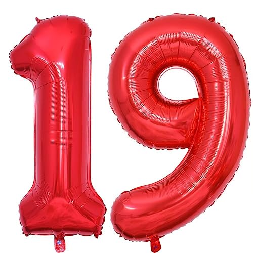 Vthoviwa 40 Zoll/18 Farbens Luftballon Zahlen 19/91 Rot, Helium Luftballon 19/91. Geburtstag Foil Ballon, 0123456789,10-19,20-25,30,40,50,60,70,80,90, Folienballon 19/91 Party Dekoration von Vthoviwa