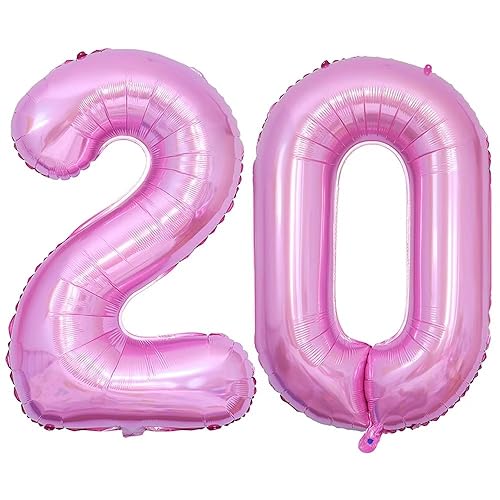 Vthoviwa 40 Zoll 17 Farbens Luftballon Zahlen 20 Rosa, Luftballon 20. Geburtstag Foil Ballon, 0123456789,10-19,20-25,30,40,50,60,70,80,90, Folienballon 20 Party Dekoration Helium Unterstützen von Vthoviwa