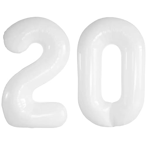Vthoviwa 40 Zoll/18 Farbens Luftballon Zahlen 20 Weiß, Luftballon 20. Geburtstag Foil Ballon, 0123456789,10-19,20-25,30,40,50,60,70,80,90, Folienballon 20 Party Dekoration Helium Unterstützen von Vthoviwa