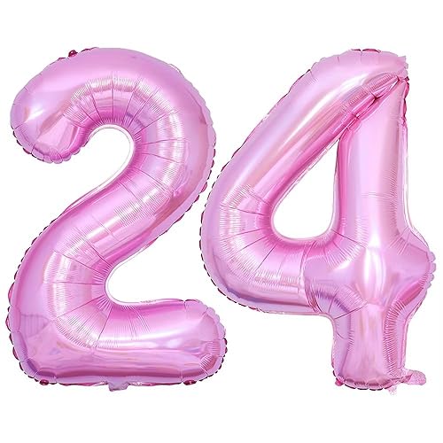 Vthoviwa 40 Zoll 17 Farbens Luftballon Zahlen 24/42 Rosa, Helium Luftballon 24/42. Geburtstag Foil Ballon, 0123456789,10-19,20-25,30,40,50,60,70,80,90, Folienballon 24/42 Party Dekoration von Vthoviwa