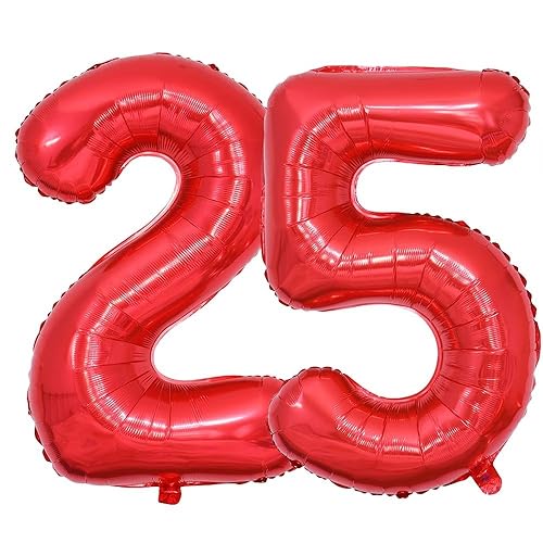 Vthoviwa 40 Zoll/18 Farbens Luftballon Zahlen 25/52 Rot, Helium Luftballon 25/52. Geburtstag Foil Ballon, 0123456789,10-19,20-25,30,40,50,60,70,80,90, Folienballon 25/52 Party Dekoration von Vthoviwa