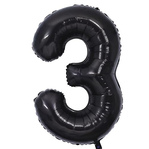 Vthoviwa 40 Zoll 17 Farbens Luftballon Zahlen 3 Schwarz, Luftballon 3. Geburtstag Foil Ballon, 0123456789,10-19,20-25,30,40,50,60,70,80,90, Folienballon 3 Party Dekoration Helium Unterstützen von Vthoviwa