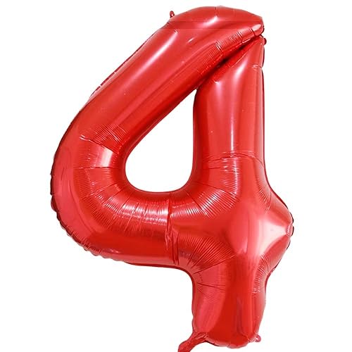 Vthoviwa 40 Zoll/18 Farbens Luftballon Zahlen 4 Rot, Luftballon 4. Geburtstag Foil Ballon, 0123456789,10-19,20-25,30,40,50,60,70,80,90, Folienballon 4 Party Dekoration Helium Unterstützen von Vthoviwa