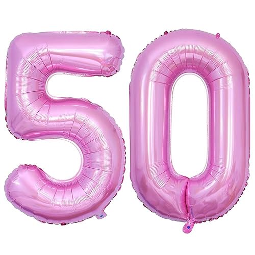 Vthoviwa 40 Zoll 17 Farbens Luftballon Zahlen 50 Rosa, Luftballon 50. Geburtstag Foil Ballon, 0123456789,10-19,20-25,30,40,50,60,70,80,90, Folienballon 50 Party Dekoration Helium Unterstützen von Vthoviwa