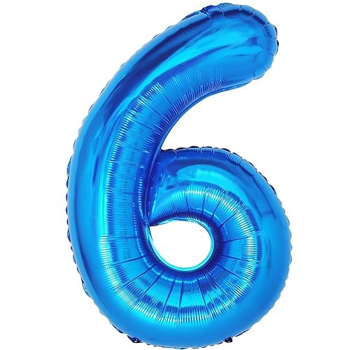 Vthoviwa Riesen Luftballon Zahlen 6 blau, luftballon 6. geburtstag 101cm Foil Balloon,Folienballon 6 Party Decoration Floats by Helium von Vthoviwa