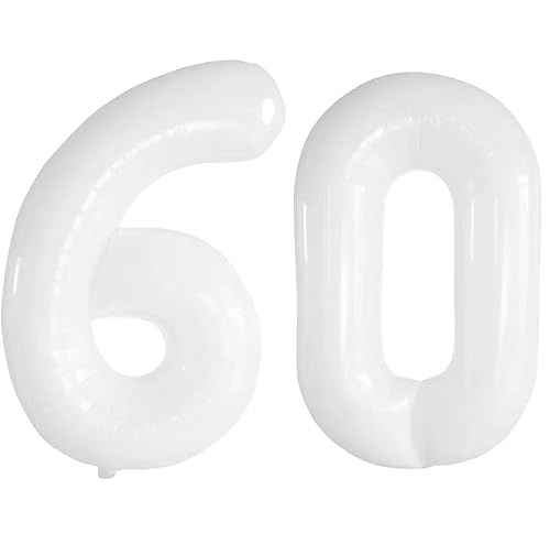 Vthoviwa 40 Zoll/18 Farbens Luftballon Zahlen 60 Weiß, Luftballon 60. Geburtstag Foil Ballon, 0123456789,10-19,20-25,30,40,50,60,70,80,90, Folienballon 60 Party Dekoration Helium Unterstützen von Vthoviwa