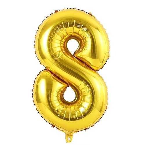Vthoviwa 40 Zoll/18 Farbens Luftballon Zahlen 8 Golden, Luftballon 8. Geburtstag Foil Ballon, 0123456789,10-19,20-25,30,40,50,60,70,80,90, Party Decoration Helium Unterstützen von Vthoviwa