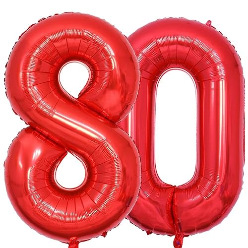 Vthoviwa 40 Zoll/18 Farbens Luftballon Zahlen 80 Rot, Luftballon 80. Geburtstag Foil Ballon, 0123456789,10-19,20-25,30,40,50,60,70,80,90, Folienballon 80 Party Dekoration Helium Unterstützen von Vthoviwa