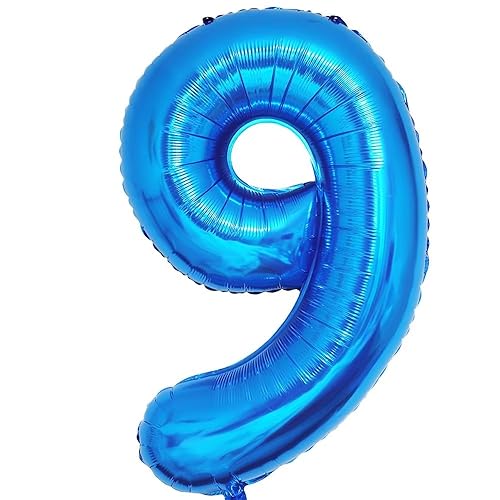 Vthoviwa 40 Zoll/18 Farbens Luftballon Zahlen 9 Blau, Luftballon 9. Geburtstag Foil Ballon, 0123456789,10-19,20-25,30,40,50,60,70,80,90, Folienballon 9 Party Dekoration Helium Unterstützen von Vthoviwa