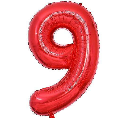 Vthoviwa Riesen Luftballon Zahlen 9 Rot, luftballon 9. geburtstag 101cm Foil Balloon,Folienballon 9 Party Decoration Floats by Helium von Vthoviwa