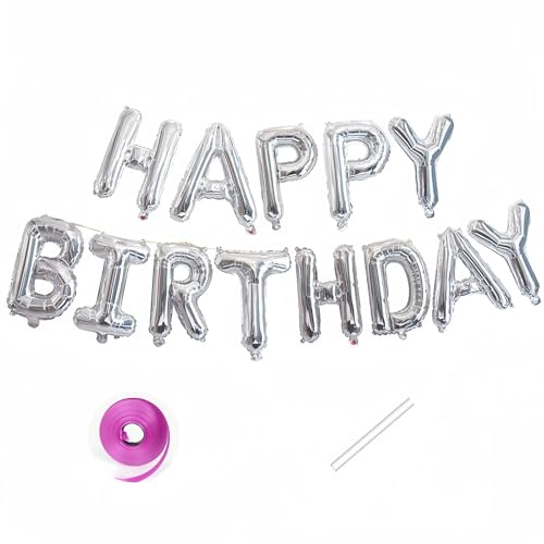 Vthoviwa Happy Birthday Banner Silber, HAPPY BIRTHDAY Girlande Luftballons Silber, 16 Zoll Geburtstag Folienballon Alufolie Geburtstagsballon Silber Vthoviwa Happy Birthday Banner Silber, HAPPY BIRTHDAY Girlande Luftballons Silber, 16 Zoll Geburtstag Folienballon Alufolie Geburtstagsballon Silber von Vthoviwa