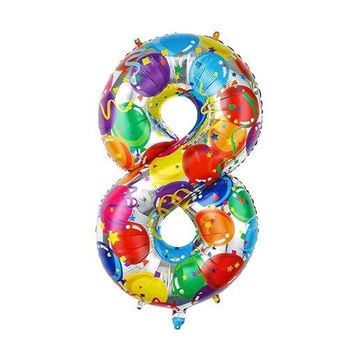 Vthoviwa 40 Zoll 17 Farbens Luftballon Zahlen 8 Farbenfrohe, Luftballon 8. Geburtstag Foil Ballon, 0123456789,10-19,20-25,30,40,50,60,70,80,90, Folienballon 8 Party Dekoration Helium Unterstützen von Vthoviwa