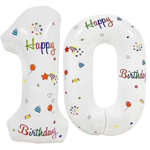 Vthoviwa 32 Zoll Luftballon Zahlen 10 Weiß, Luftballon 10. Geburtstag Foil Ballon, 0123456789,10-19,20-25,30,40,50,60,70,80,90, Folienballon 10 Party Dekoration Vthoviwa 32 Zoll Luftballon Zahlen 10 Weiß, Luftballon 10. Geburtstag Foil Ballon, 0123456789,10-19,20-25,30,40,50,60,70,80,90, Folienballon 10 Party Dekoration von Vthoviwa