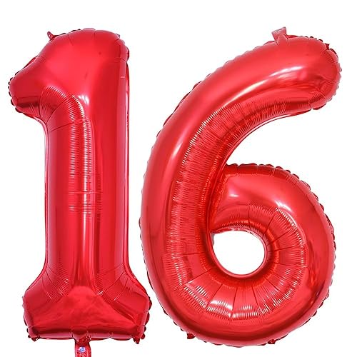 Vthoviwa 40 Zoll 17 Farbens Luftballon Zahlen 16/61 Rot, Helium Luftballon 16/61. Geburtstag Foil Ballon, 0123456789,10-19,20-25,30,40,50,60,70,80,90, Folienballon 16/61 Party Dekoration von Vthoviwa