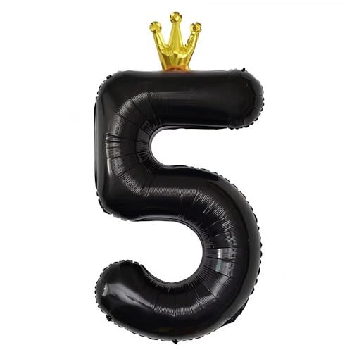 Vthoviwa 40 Zoll Krone Luftballon Zahlen 5 Schwarz, Luftballon 5. Geburtstag Foil Ballon, 0123456789,Folienballon 5 Party Dekoration Helium Unterstützen von Vthoviwa