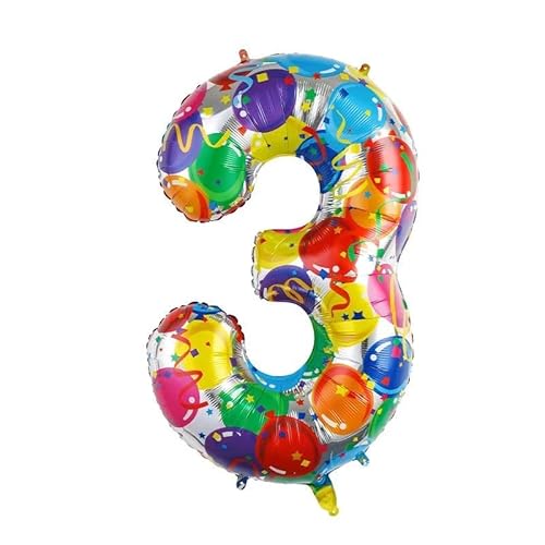 Vthoviwa 40 Zoll Luftballon Zahlen 3 Farbenfrohe, Helium Ballon 3, Helium Luftballon 3. Geburtstag Foil Ballon, 0123456789,10-19,20-25,30,40,50,60,70,80,90, Folienballon 3 Party Decoration von Vthoviwa