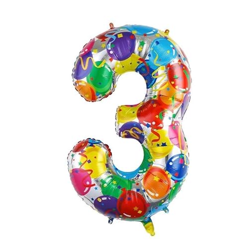 Vthoviwa 40 Zoll Luftballon Zahlen 3 Farbenfrohe, Helium Ballon 3, Helium Luftballon 3. Geburtstag Foil Ballon, 0123456789,10-19,20-25,30,40,50,60,70,80,90, Folienballon 3 Party Decoration von Vthoviwa