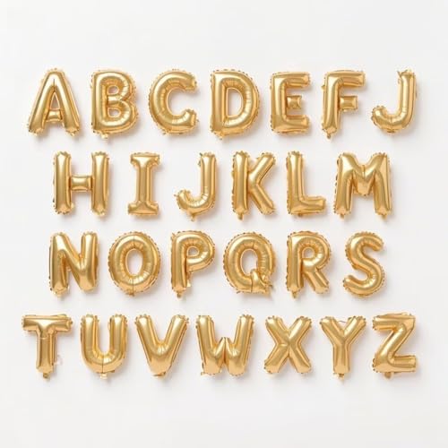 Vthoviwa Jumbo Alphabet Luftballons 16 Zoll Alufolien Buchstaben ballons A-Z (26 Stück)- Buchstaben Luftballons für Geburtstag, Hochzeit, Partydeko – Gold Farbige Buchstaben – Inkl. Aufblashilfe von Vthoviwa