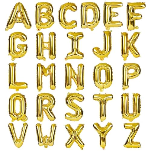 Vthoviwa Jumbo Alphabet Luftballons 16 Zoll Alufolien Buchstaben ballons A-Z (26 Stück)- Buchstaben Luftballons für Geburtstag, Hochzeit, Partydeko – Gold Farbige Buchstaben – Inkl. Aufblashilfe von Vthoviwa