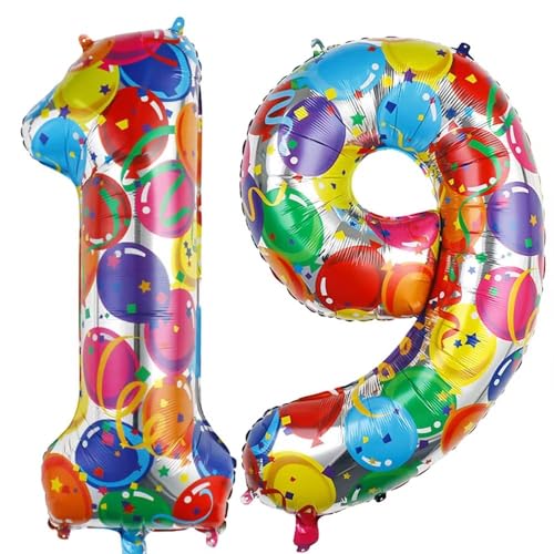 Vthoviwa 40 Zoll/18 Farbens Luftballon Zahlen 19/91 Farbenfrohe, Helium Luftballon 19/91. Geburtstag Foil Ballon, 0123456789,10-19,20-25,30,40,50,60,70,80,90, Folienballon 19/91 Party Dekoration von Vthoviwa