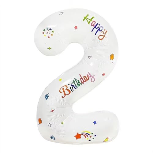 Vthoviwa Zahlen-Ballon, 86 cm, Geburtstag 2, weiß, Zahlenballon 2 Jahre, Deko für Geburtstag, Ballon 2, Party, Deko, 86 cm von Vthoviwa