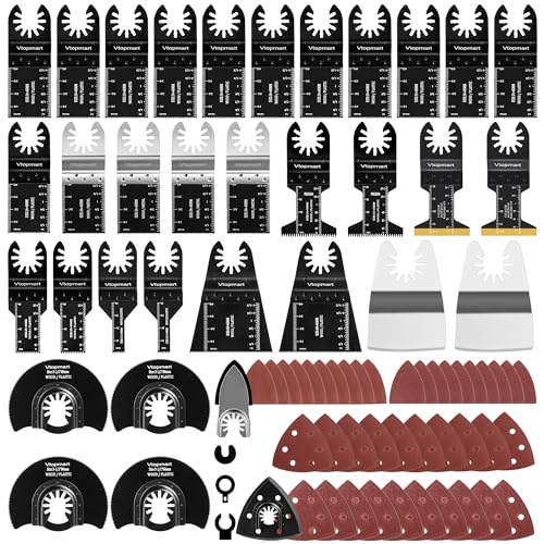Vtopmart 114tlg Multitool sägeblätter, Metall Oszillationswerkzeug, Multitool-Sägeblatt zum Schneiden von Holz/Metall/Kunststoff Kompatibel mit Makita Fein Dewalt Parkside Einhell Bosch von Vtopmart
