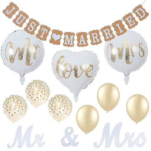 Vueinrg Hochzeitsdeko Set Just Married Girlande Banner Mr & Mrs Deko Buchstaben Hochzeit Holz mit Folienballon für Vintage Tischdeko Rustikal Party und Brautdusche Vueinrg Hochzeitsdeko Set Just Married Girlande Banner Mr & Mrs Deko Buchstaben Hochzeit Holz mit Folienballon für Vintage Tischdeko Rustikal Party und Brautdusche von Vueinrg