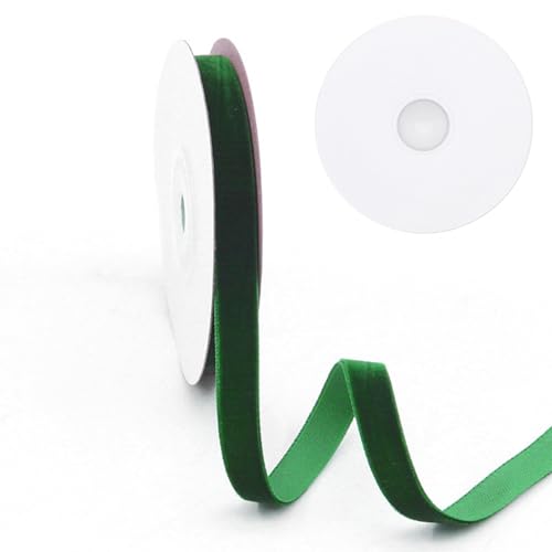 18m Samtband 10mm, Weiches Luxuriöses Samtband Geschenkband Fein Schleifenband, Velvet Ribbon Samtbänder Geschenkband für Geschenkverpackung Einladungen, Blumensträuße, Party-Dekoration (Grün) von Vuemhjaey