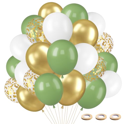 70 Stück Luftballons Grün Gold Weiß, Retro Salbei Luftballons Set, Olive Grün Gold Weiß Latex LuftBallons mit 3 Rollen Band, für Geburtstagsfeiern, Jubiläumsfeiern, Hochzeiten, Partydekorationen 70 Stück Luftballons Grün Gold Weiß, Retro Salbei Luftballons Set, Olive Grün Gold Weiß Latex LuftBallons mit 3 Rollen Band, für Geburtstagsfeiern, Jubiläumsfeiern, Hochzeiten, Partydekorationen von Vuemhjaey