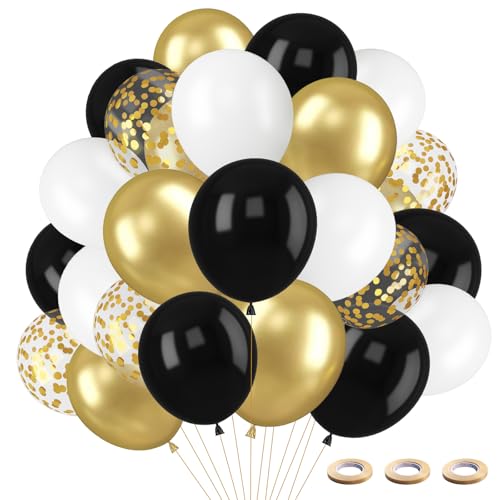 70 Stück Luftballons Schwarz Gold Weiß, Gold Metallic Ballons, Schwarzer Weiß Latex Ballons Golden Konfetti Luftballons mit 3 Rollen Band, für Hochzeit, Geburtstag, Jahrestag, Party Dekorationen 70 Stück Luftballons Schwarz Gold Weiß, Gold Metallic Ballons, Schwarzer Weiß Latex Ballons Golden Konfetti Luftballons mit 3 Rollen Band, für Hochzeit, Geburtstag, Jahrestag, Party Dekorationen von Vuemhjaey