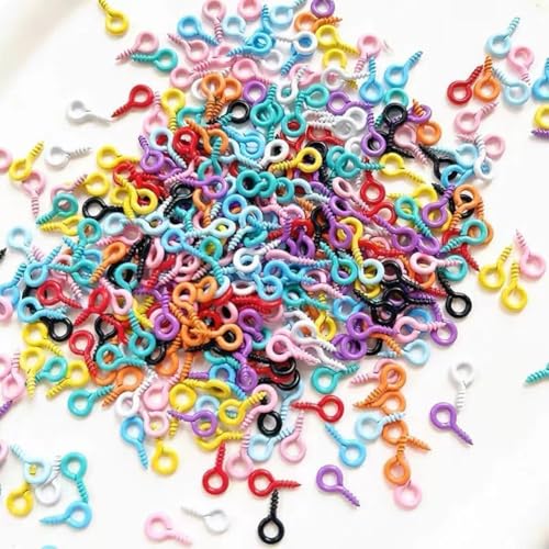 200 Stück bunte kleine Schraubösen, Bastelösen für DIY-Schmuckherstellung, Kunst, Handwerk und Nähen, Mini-Creolen, selbstschneidende Schrauben, Schmuck-Ösenhaken von Vugyue