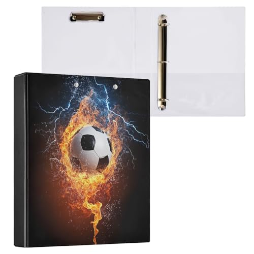 Vuiyean Fire and Lighting Fußball-Ordner mit 3 Ringen, 3,8 cm (1,5 Zoll), mit Klemmbrett und Taschen, Fußball-Hardcover-Ordner, strapazierfähig, große Aktenmappe für Büro, Schulbedarf, für 200 Blatt von Vuiyean