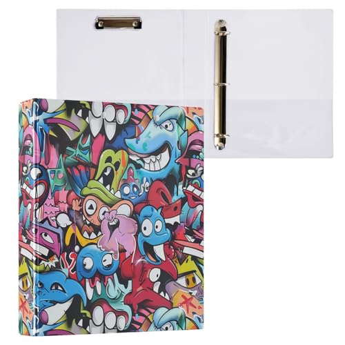 Vuiyean Graffiti Art Hip Hop Monster cooler Ordner mit Klemmbrett und Taschen, Hardcover-Ordner, 3 Ringe, strapazierfähig, großer Aktenordner für Büro, Schulbedarf, hält 200 Blatt von Vuiyean