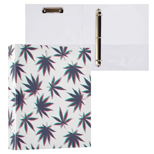Vuiyean Illusion Retro-Ordner mit Marihuana-Blättern, 3,8 cm (1,5 Zoll), mit Klemmbrett und Taschen, Hardcover-Ordner, 3 Ringe, strapazierfähig, großer Aktenordner für Büro, Schulbedarf, für 200 Blatt von Vuiyean