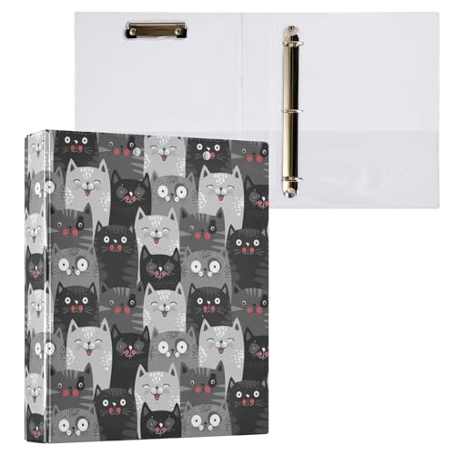 Vuiyean Lustiger Ordner mit niedlichem Kätzchen, 3,8 cm, mit Klemmbrett und Taschen, Hardcover-Ordner, 3 Ringe, strapazierfähig, große Aktenmappe für Büro, Schulbedarf, für 200 Blatt von Vuiyean