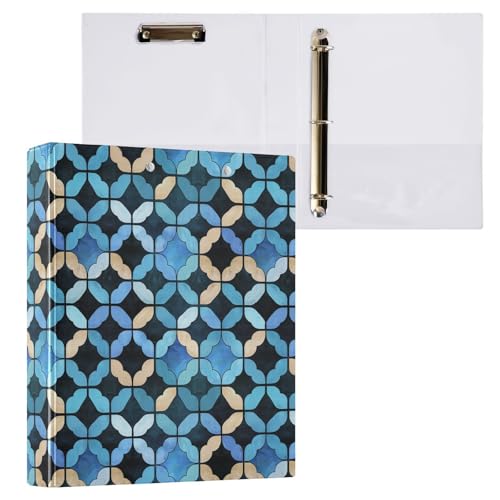 Vuiyean Ordner mit geometrischem Muster, 3,8 cm, 3 Ringe mit Klemmbrett und 2 Taschen, groß, strapazierfähig, dekorativer D-Ringbuch, flexibel, Hardcover, hält 200 Blatt von Vuiyean