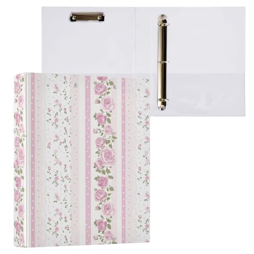 Vuiyean Ordner mit rosa und weiß gestreiftem Rosenmuster, 3,8 cm, mit Klemmbrett und Taschen, Hardcover-Ordner, 3 Ringe, strapazierfähig, großer Aktenordner für Büro, Schulbedarf, für 200 Blatt Vuiyean Ordner mit rosa und weiß gestreiftem Rosenmuster, 3,8 cm, mit Klemmbrett und Taschen, Hardcover-Ordner, 3 Ringe, strapazierfähig, großer Aktenordner für Büro, Schulbedarf, für 200 Blatt von Vuiyean