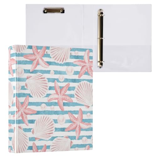 Vuiyean Ringbuch mit Küstenmuschel und Seestern, gestreift, 3,8 cm, mit Klemmbrett und Taschen, Hardcover-Ordner, 3 Ringe, strapazierfähig, großer Aktenordner für Zuhause, Büro, Schulbedarf, für 200 Vuiyean Ringbuch mit Küstenmuschel und Seestern, gestreift, 3,8 cm, mit Klemmbrett und Taschen, Hardcover-Ordner, 3 Ringe, strapazierfähig, großer Aktenordner für Zuhause, Büro, Schulbedarf, für 200 von Vuiyean