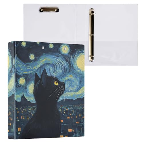 Vuiyean Starry Night Art schwarze Katzen-Ordner mit 3 Ringen, 3,8 cm, Ordner mit Klemmbrett und Taschen, Hardcover-Ordner, strapazierfähig, große Aktenmappe für Büro, Schulbedarf, für 200 Blatt Vuiyean Starry Night Art schwarze Katzen-Ordner mit 3 Ringen, 3,8 cm, Ordner mit Klemmbrett und Taschen, Hardcover-Ordner, strapazierfähig, große Aktenmappe für Büro, Schulbedarf, für 200 Blatt von Vuiyean