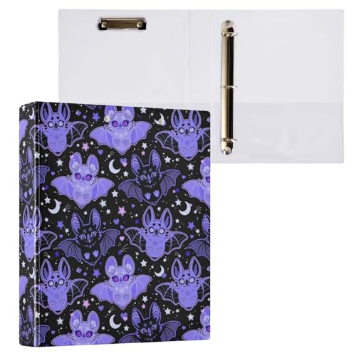 Vuiyean Süßer schwarz-violetter Mond Fledermaus-Ordner mit Klemmbrett und Taschen, Cartoon-Gothic-Fledermaus-Hardcover-Ordner, 3 Ringe, strapazierfähig, großer Aktenordner für Büro, Schulbedarf, für Vuiyean Süßer schwarz-violetter Mond Fledermaus-Ordner mit Klemmbrett und Taschen, Cartoon-Gothic-Fledermaus-Hardcover-Ordner, 3 Ringe, strapazierfähig, großer Aktenordner für Büro, Schulbedarf, für von Vuiyean