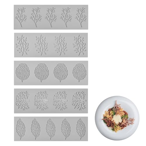 5 Stück Blätter Silikonform, Silikon Kuchen Spitzenform , 3D Fondant Silikonformen für Kuchendekoration, Wiederverwendbare Backformen für Schokolade, Gummi, Kekse, Kuchen Deko, DIY Tortendekoration von Vulcyxa