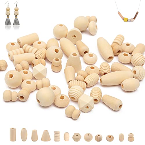 Holzperlen Set Natur,Natürliche Holzperlen,Verschiedene Natürliche Holzperlen,Unvollendete Lose Holzperlen,Geometrische Holzperlen mit Loch,für DYV Handwerk und Schmuckherstellung (200g) von Vulevirtue