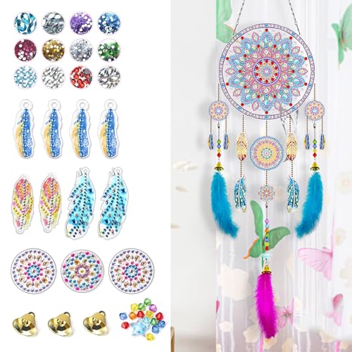 Vulevirtue Traumfänger Bastelset,Diamond Painting Kinder,Diamond Painting Traumfänger,Bastelset Kinder ab 6 7 8 9 10 11 Jahre,Zum Aufhängen Windspiel Basteln,Bastelkoffer Kinder,Geschenkideen von Vulevirtue