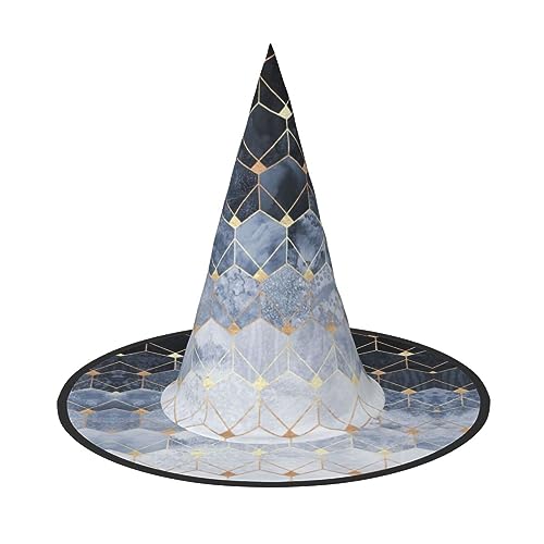 Vuoongt Blauer Hexagon- und Diamant-Druck, Halloween-Hut, vielseitig, leicht, Kostümzubehör, faltbarer Spitzhut von Vuoongt