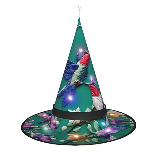 Vuoongt Blumen-Kolibri-Stickerei-Druck, Halloween-Hut, vielseitig, leicht, Kostümzubehör, faltbar, spitz, Hutwithlight von Vuoongt