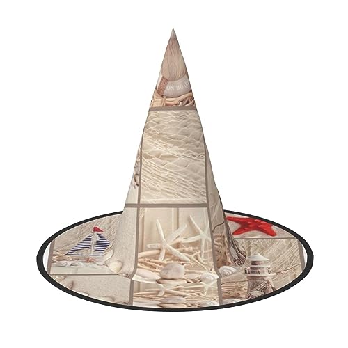 Vuoongt Boot Strand Seestern Muschel Druck Halloween Hut Vielseitig Leicht Kostüm Zubehör Faltbarer Spitzhut Vuoongt Boot Strand Seestern Muschel Druck Halloween Hut Vielseitig Leicht Kostüm Zubehör Faltbarer Spitzhut von Vuoongt